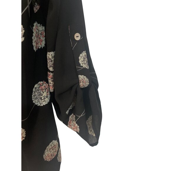 Daniel Rainn Black Floral Print Blouse With Roll Tab Sleeves Size S Flowy - Picture 4 of 6
